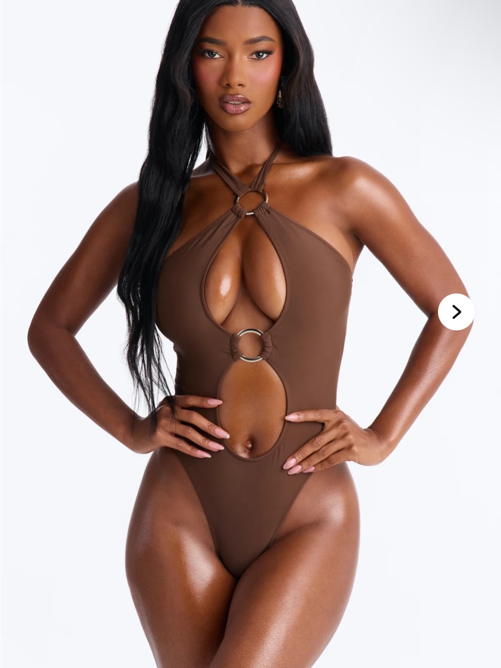 Fashion Nova Chocolate Brown Cutout Halter One-Piece Swimsuit